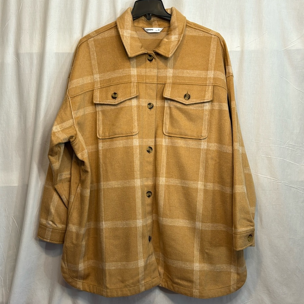 Sonoma Shacket Tan & White Plaid in Sizes 0X, 1X NWT - Picture 2 of 13